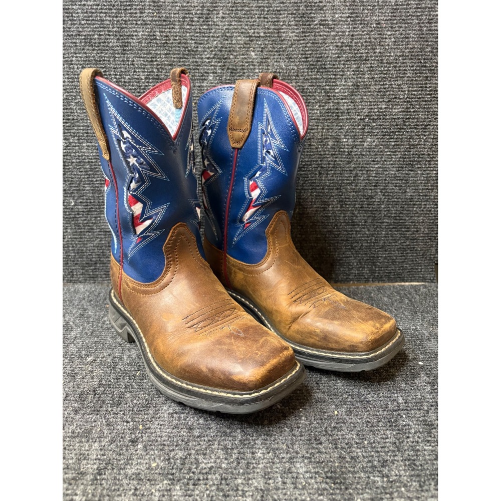 Ariat Kids Patriot Brown Blue Leather American Flag Western Boots 13 10044436